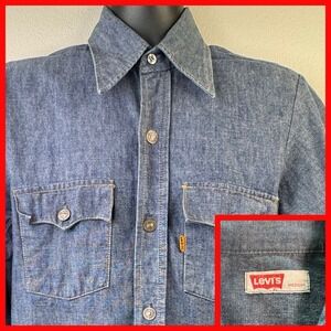 Vintage‎ Levi's for Gals Orange Tab Denim Western Shirt M Dark Wash Pearl Snap